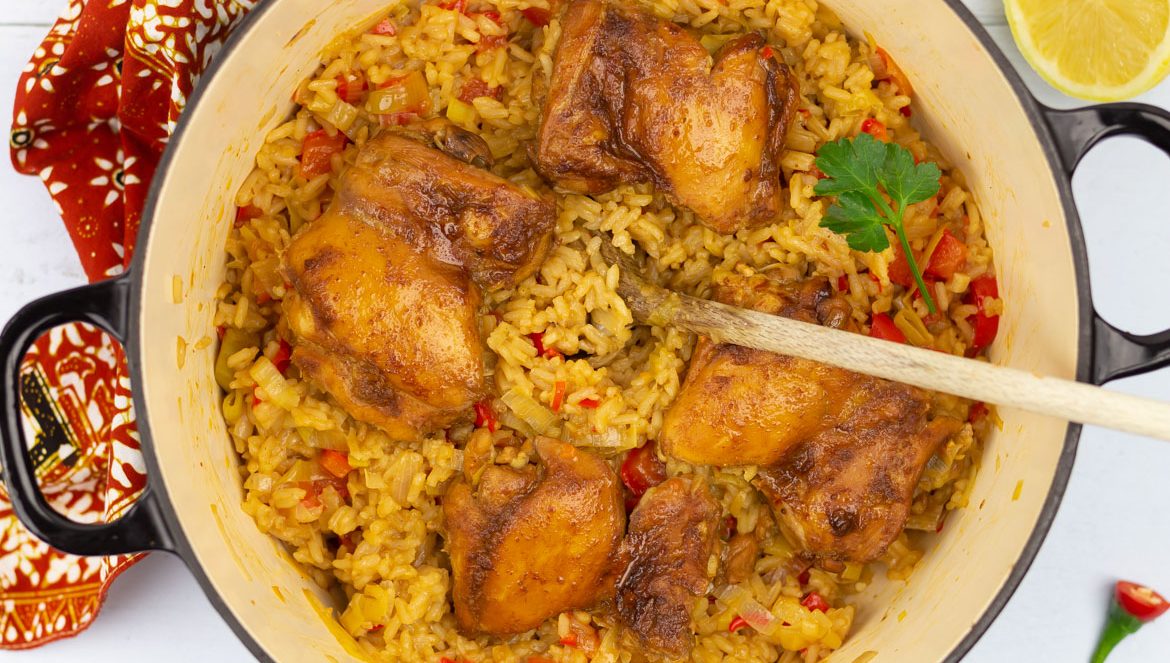 Indische kip met rijst en groenten
